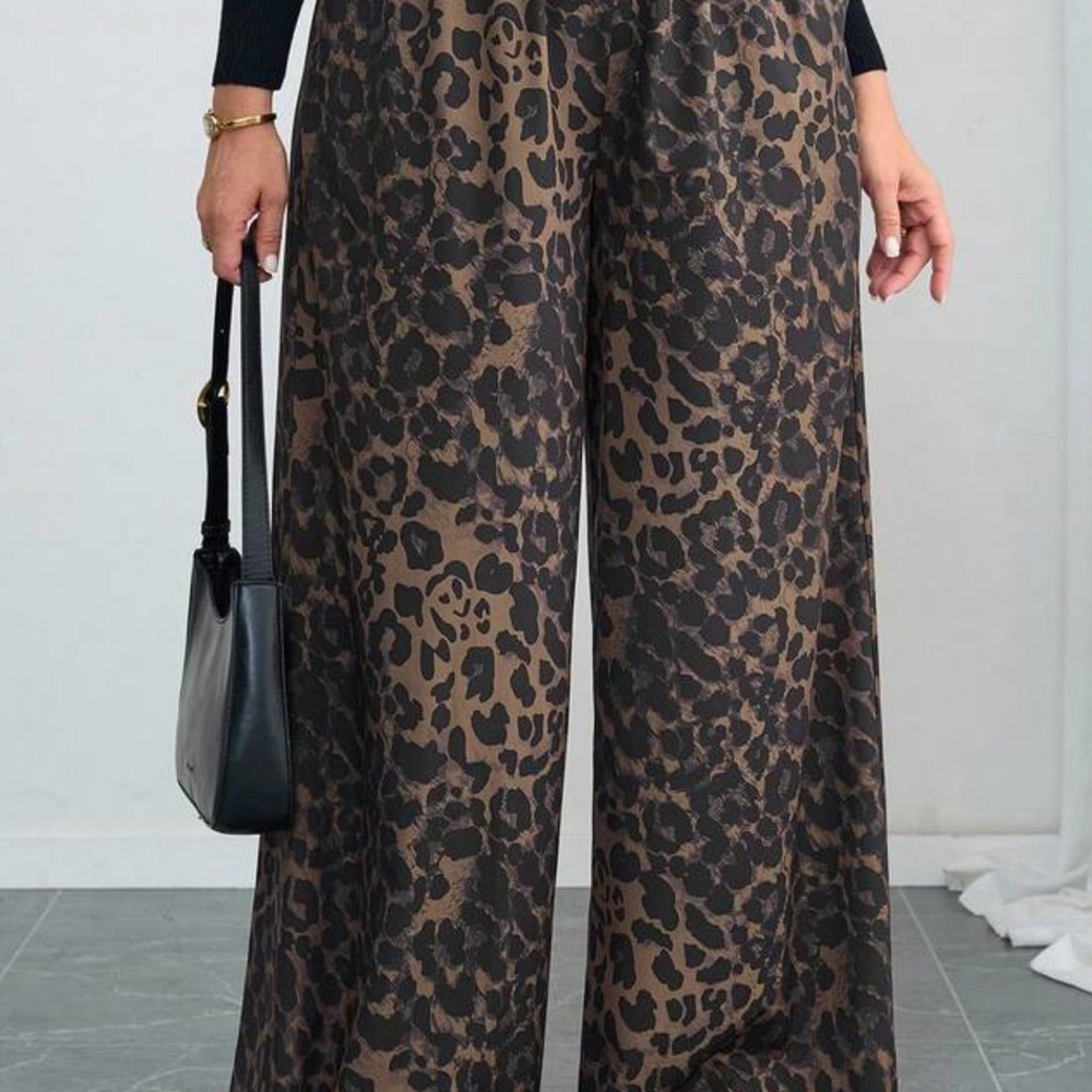 Wide-Leg Leopard Print Pants - Brown/Black